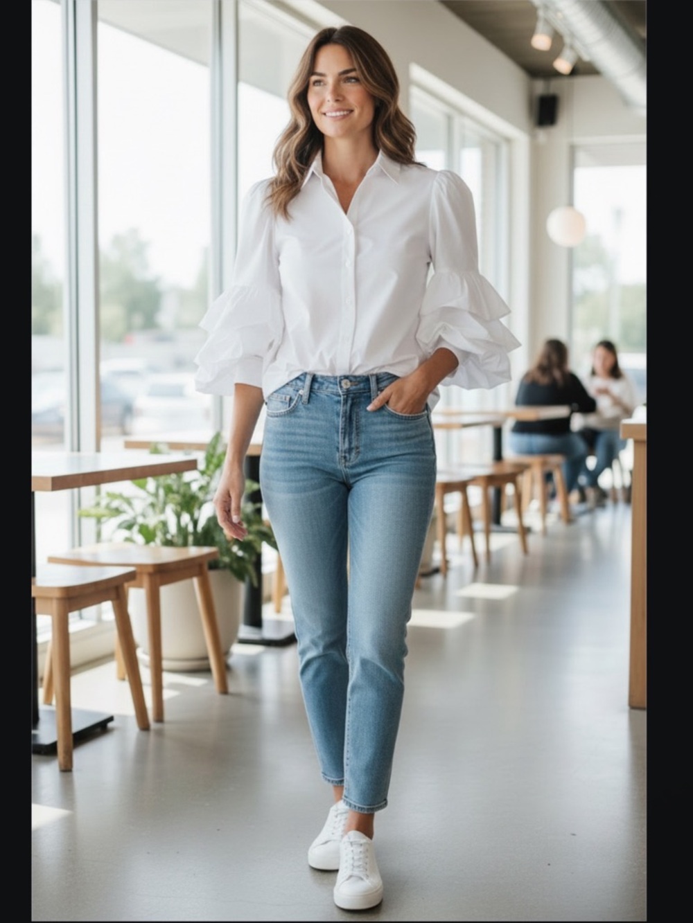 CUPIO Balloon Sleeve Button Up Shirt L